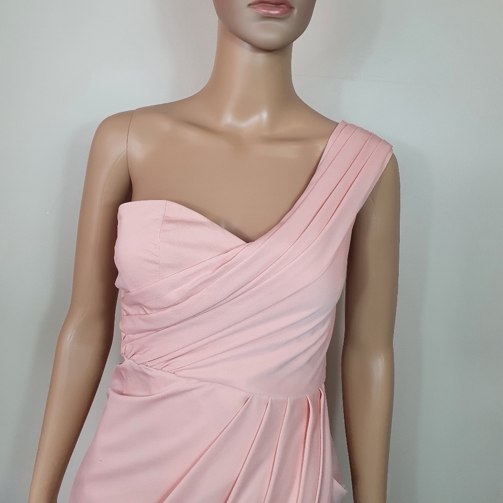 Forcast one shoulder midi dress Sze 8 Peach wrap frill draped bustier cocktail - Picture 2 of 7